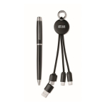 Set regalo con penna in metallo e portachiavi con cavo di ricarica 2 in 1 color nero vista area di stampa