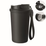 Bicchiere termico in acciaio inox riciclato con manico e sistema antigoccia 400 ml color nero
