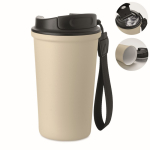 Bicchiere termico in acciaio inox riciclato con manico e sistema antigoccia 400 ml color beige