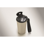 Bicchiere termico in acciaio inox riciclato con manico e sistema antigoccia 400 ml color beige seconda vista fotografica