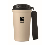 Bicchiere termico in acciaio inox riciclato con manico e sistema antigoccia 400 ml color beige vista area di stampa