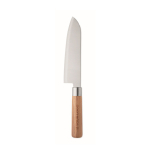 Coltello da chef in acciaio inox e legno di faggio con protezione color argento vista area di stampa