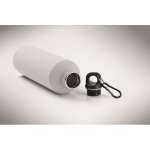 Borraccia in acciaio inox riciclato con finitura gommata e moschettone 750 ml color bianco quarta vista fotografica