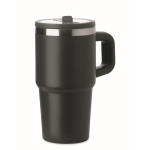 Bicchiere termico in acciaio inox riciclato con coperchio e cannuccia 500ml color nero seconda vista
