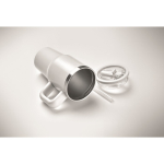 Bicchiere termico in acciaio inox riciclato con coperchio e cannuccia 500ml color bianco quinta vista fotografica