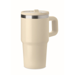 Bicchiere termico in acciaio inox riciclato con coperchio e cannuccia 500ml color beige seconda vista