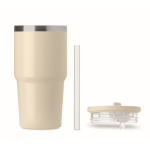 Bicchiere termico in acciaio inox riciclato con coperchio e cannuccia 500ml color beige settima vista