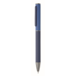 Penna in alluminio riciclato con meccanismo a rotazione e finitura gommata color blu