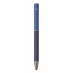 Penna in alluminio riciclato con meccanismo a rotazione e finitura gommata color blu sesta vista