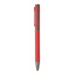 Penna in alluminio riciclato con meccanismo a rotazione e finitura gommata color rosso quinta vista