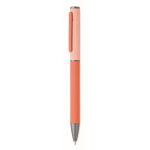 Penna in alluminio riciclato con meccanismo a rotazione e finitura gommata color arancione