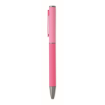 Penna in alluminio riciclato con meccanismo a rotazione e finitura gommata color fucsia quinta vista