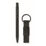 Set regalo con penna in alluminio riciclato e portachiavi in PU color nero seconda vista
