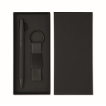 Set regalo con penna in alluminio riciclato e portachiavi in PU color nero terza vista