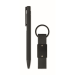 Set regalo con penna in alluminio riciclato e portachiavi in PU color nero settima vista