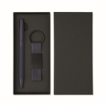 Set regalo con penna in alluminio riciclato e portachiavi in PU color blu terza vista