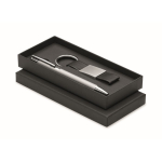 Set regalo con penna in alluminio riciclato e portachiavi in PU color argento