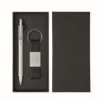 Set regalo con penna in alluminio riciclato e portachiavi in PU color argento terza vista