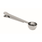 Cucchiaio dosatore in acciaio inox con clip di chiusura 15 ml color argento