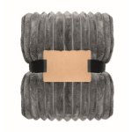 Coperta in pile a righe con nastro e cartoncino kraft 450 g/m² color grigio scuro seconda vista