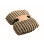 Coperta in pile a righe con nastro e cartoncino kraft 450 g/m² color cachi