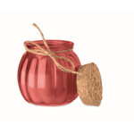 Portacandela in vetro con coperchio in sughero e candela profumata alla vaniglia color rosso