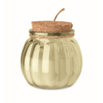 Portacandela in vetro con coperchio in sughero e candela profumata alla vaniglia color beige