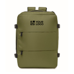 Zaino da cabina estensibile in RPET 600D con tasche multiple 20 L color verde militare vista area di stampa