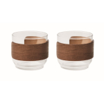 Set da 2 tazze da caffè in vetro con fascia in legno di noce 120 ml color legno
