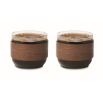 Set da 2 tazze da caffè in vetro con fascia in legno di noce 120 ml color legno seconda vista