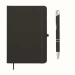 Set taccuino in PU formato A5 con penna a sfera blu e pagine a righe color nero
