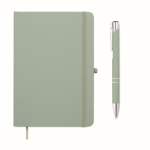 Set taccuino in PU formato A5 con penna a sfera blu e pagine a righe color verde menta