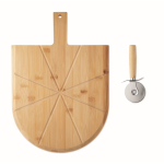 Tagliere per pizza in bambù con tagliapizza in acciaio inox incluso color legno sesta vista