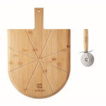Tagliere per pizza in bambù con tagliapizza in acciaio inox incluso color legno vista principale
