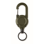 Portabadge in plastica resistente con moschettone e cavo da 60 cm color verde militare