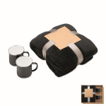 Set regalo con coperta in pile e due tazze metalliche smaltate da 350 ml color nero