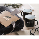 Set regalo con coperta in pile e due tazze metalliche smaltate da 350 ml color nero terza vista principale