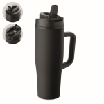 Bicchiere termico in acciaio inox riciclato antigoccia con manico e cannuccia 900 ml color nero