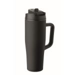 Bicchiere termico in acciaio inox riciclato antigoccia con manico e cannuccia 900 ml color nero seconda vista
