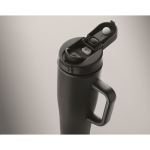 Bicchiere termico in acciaio inox riciclato antigoccia con manico e cannuccia 900 ml color nero quarta vista fotografica