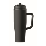 Bicchiere termico in acciaio inox riciclato antigoccia con manico e cannuccia 900 ml color nero settima vista