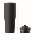 Bicchiere termico in acciaio inox riciclato antigoccia con manico e cannuccia 900 ml color nero ottava vista