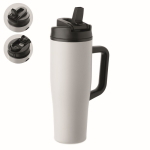 Bicchiere termico in acciaio inox riciclato antigoccia con manico e cannuccia 900 ml color bianco