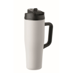 Bicchiere termico in acciaio inox riciclato antigoccia con manico e cannuccia 900 ml color bianco seconda vista