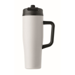 Bicchiere termico in acciaio inox riciclato antigoccia con manico e cannuccia 900 ml color bianco settima vista