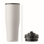 Bicchiere termico in acciaio inox riciclato antigoccia con manico e cannuccia 900 ml color bianco ottava vista