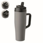 Bicchiere termico in acciaio inox riciclato antigoccia con manico e cannuccia 900 ml color grigio
