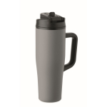 Bicchiere termico in acciaio inox riciclato antigoccia con manico e cannuccia 900 ml color grigio seconda vista