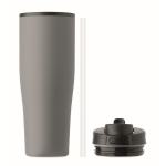 Bicchiere termico in acciaio inox riciclato antigoccia con manico e cannuccia 900 ml color grigio ottava vista