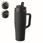 Bicchiere termico in acciaio inox riciclato antigoccia con manico e cannuccia 900 ml color blu mare